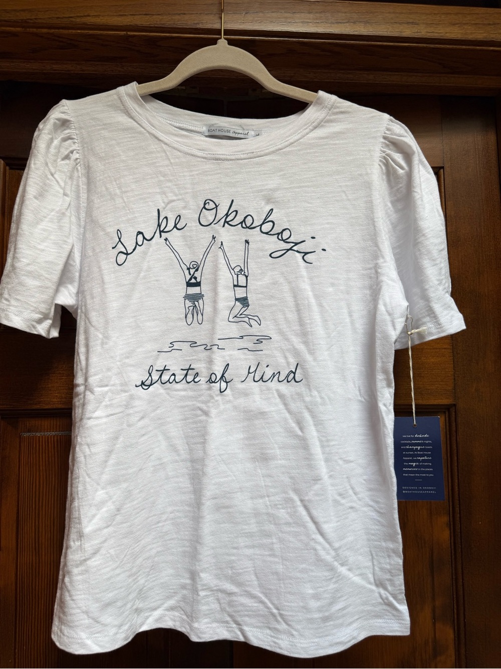 White 'Lake Okoboji State of Mind' Short Sleeve Graphic Tee, Size Large